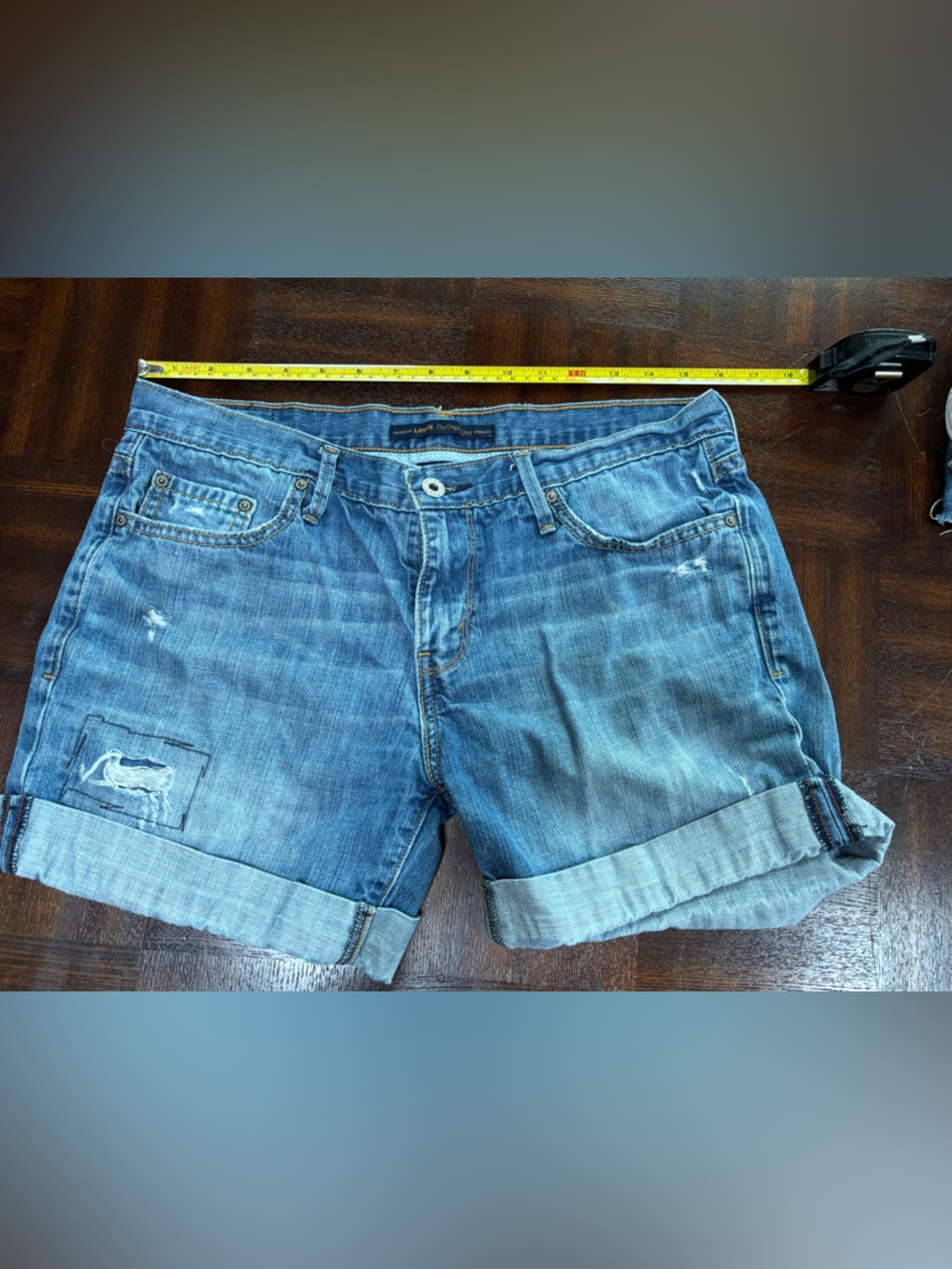 Levi's Blue Distressed Denim Shorts Boyfriend Jean Shorts